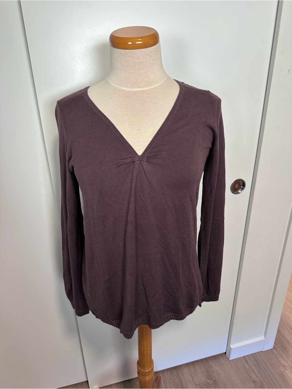 The White Company plum silk V-Neck Long Sleeve Top